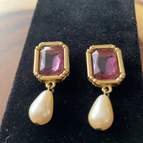 OCLI Purple Stone with Pearl drop Earrings - Picture 2 of 5